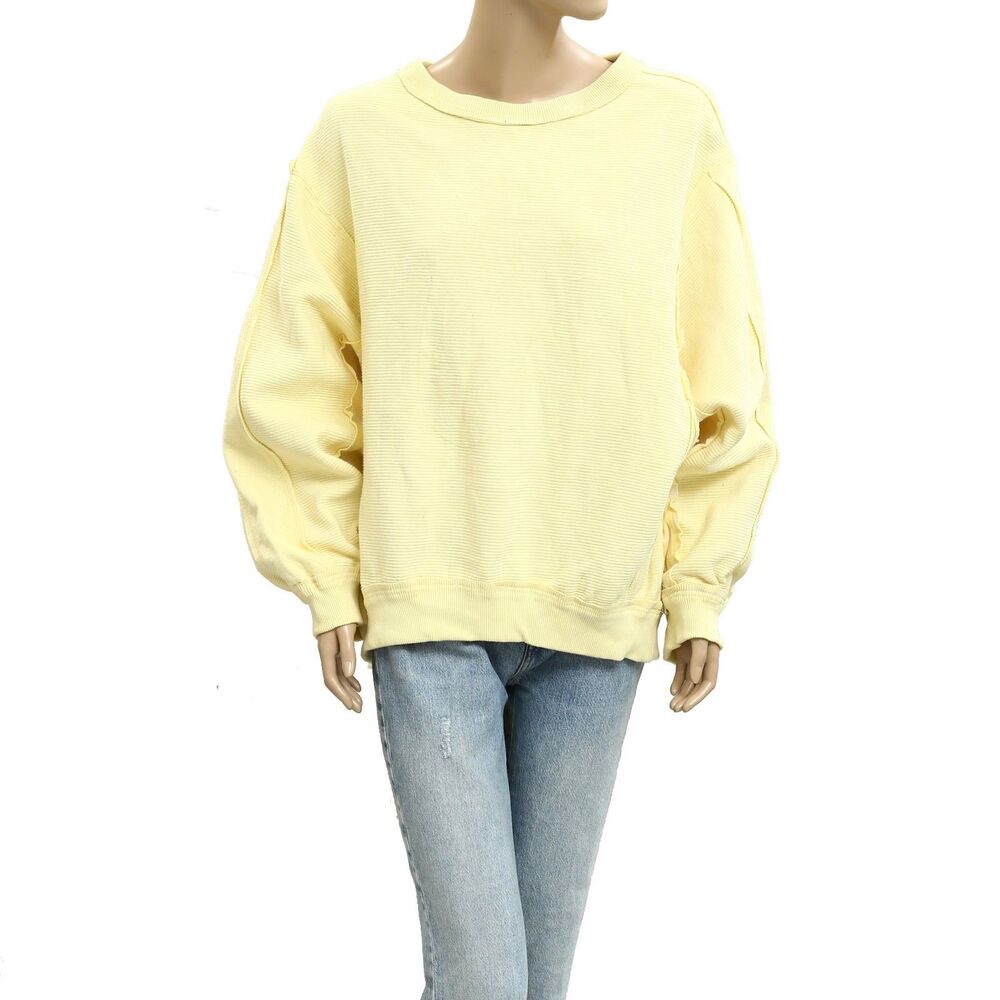 Free People We The Free Thermal Striped Pullover Top Slouchy Oversized L 283053
